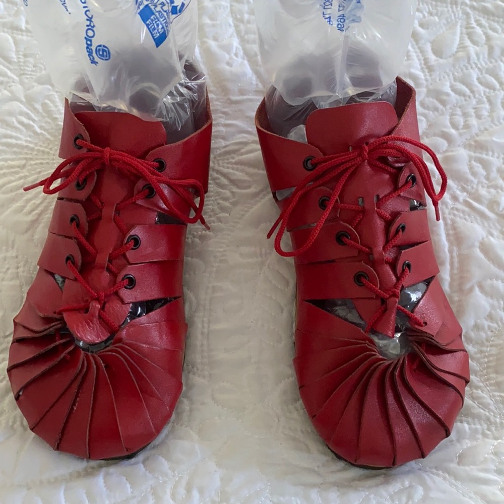 Red leather unique shoes